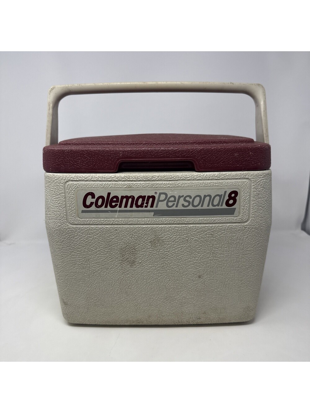 Coleman Personal 8 Cooler 5272 Vintage Dark Red Cup Holder On Bottom Of Lid